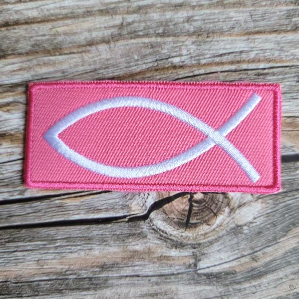 3/13$  Pink Jesus Christian Fish Church Religious Iron on Patch
